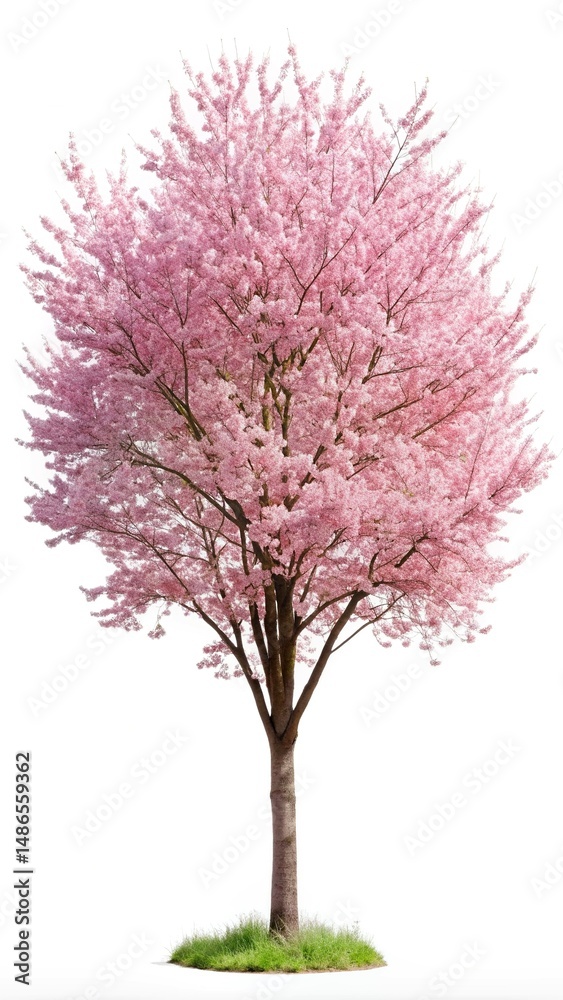 Fototapeta premium Full bloom cherry tree isolated on white background in spring season