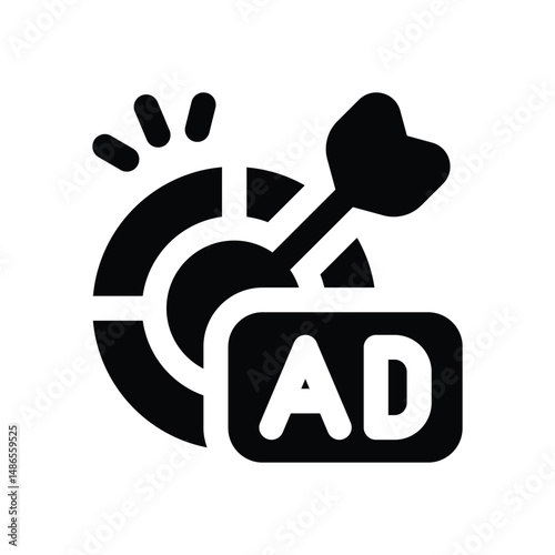 targeted marketing glyph icon. Strong and solid vector icon for websites, mobile interfaces, presentations, and visual branding. High quality and easy to edit.