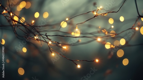 Warm toned fairy lights bokeh festive twinkling lights soft glow holiday decoration