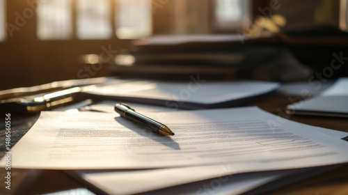 Pen on legal documents business contract signing concept