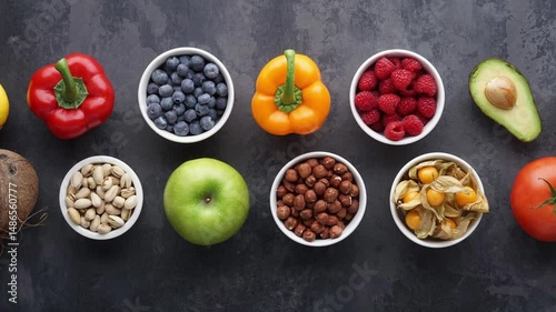 Wallpaper Mural Healthy eating ingredients: fresh vegetables, fruits and superfood. Nutrition, diet, vegan food concept. Torontodigital.ca