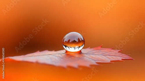 Autumn Dewdrop on Red Leaf Macro Photography