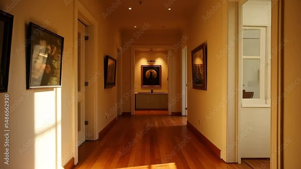 Elegant Home Interior Hallway with Hardwood Floors and Artwork
