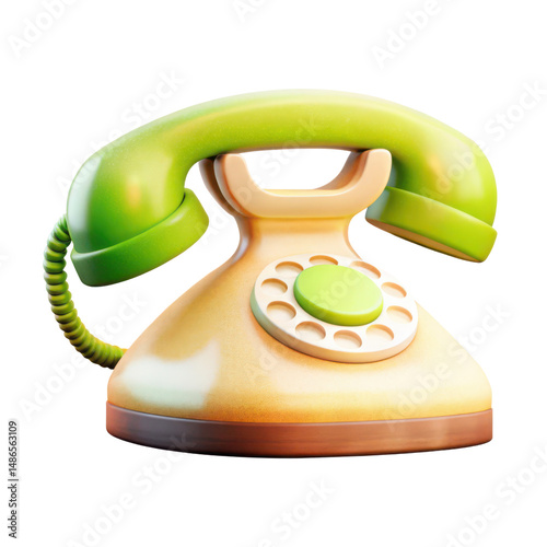 Colorful vintage telephone with green receiver and round dial, evoking nostalgia and charm