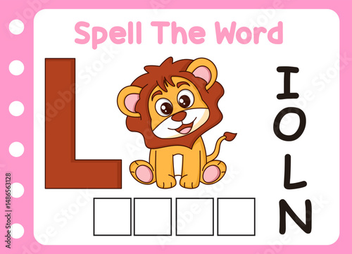 spell the word of lion  . cute little lion with letter of l