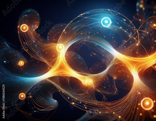 entangled glowing particles showcase quantum interconnection in abstract science