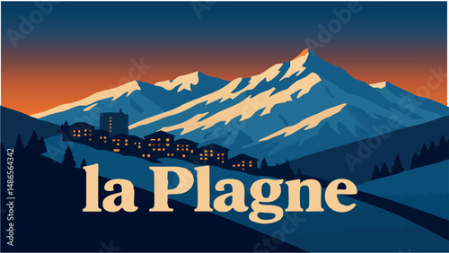La Plagne Ski Resort with Snowy Mountains.eps
