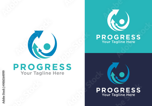 business progress logo, business growth vector design, business growth and development process logo design, human logo vector with up arrow