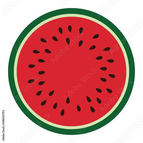 Top view of round watermelon slice. Flat vector design for summer food and fruit themes.