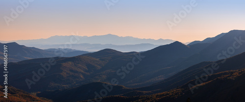 Panoramic view of high lands and mountains in Utah under twilight Mt Nebo overlook view in the autumn time.