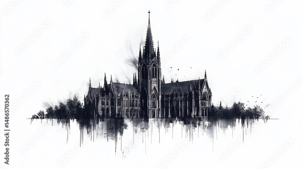 Fototapeta premium Architectural drawing of a gothic cathedral