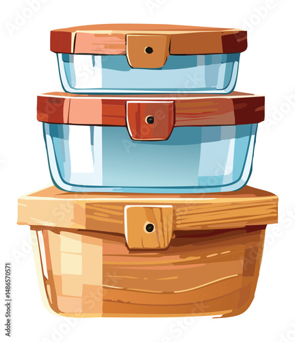 Stackable Glass Food Storage Containers with Lids - Vector Illustration