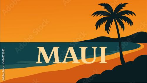 Maui Beach with Ocean and Palm Trees