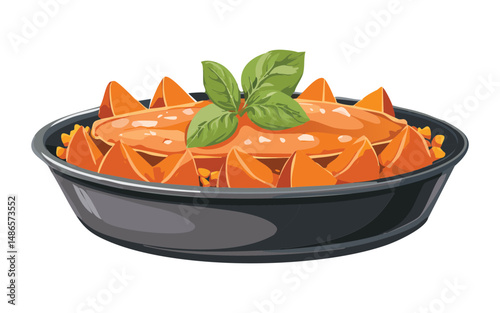 Butternut Squash Gratin with Basil - Vector Illustration