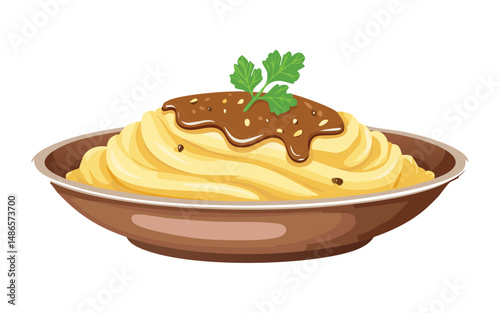 Creamy Mashed Potatoes with Gravy - Vector Illustration