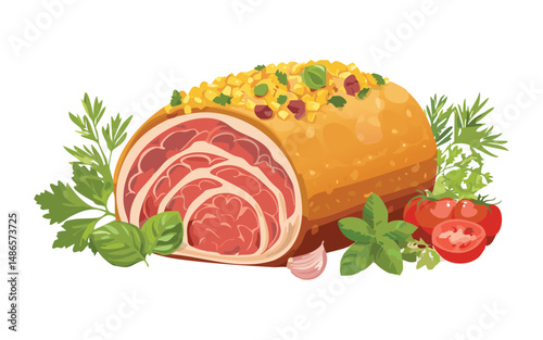 Yellow Crust Meat Dish - Vector Illustration