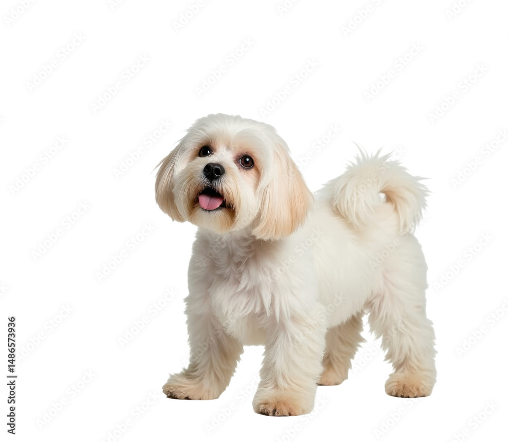 A fluffy white Shih Tzu dog standing on a transparent background. A fluffy white Shih Tzu dog standing on a transparent background.