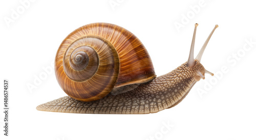 Isolated Garden Snail Crawling with Textured Shell