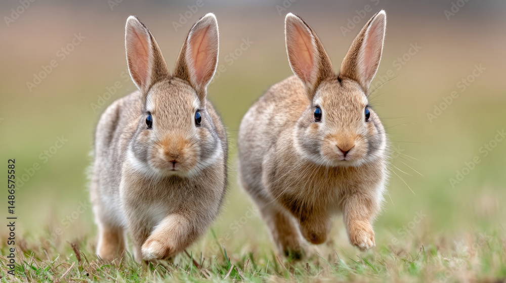 Playful rabbits frolicking in a sunny meadow Playful rabbits frolicking in a sunny meadow
