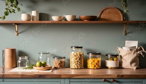 Wallpaper Mural Healthy food items styled on a vintage wooden prep surface in a cozy kitchen.

 Torontodigital.ca