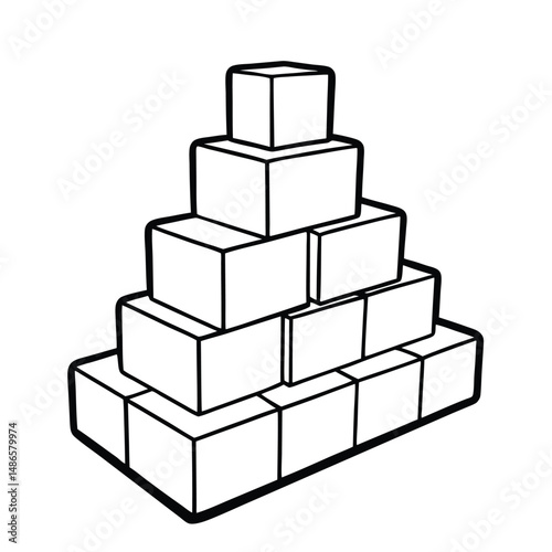 Block Pyramid: Building Blocks Stacking Image Coloring Page