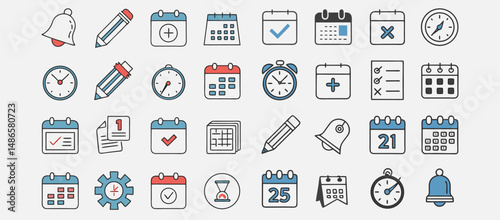 Calendar icon set. calendar planner icons for app, website, ui. reminder organizer event signs. business plan schedule. vector symbol on transparent background, eps.