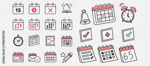 Calendar icon set. calendar planner icons for app, website, ui. reminder organizer event signs. business plan schedule. vector symbol on transparent background, eps.