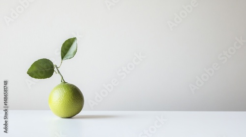 Fresh green lime with leaves on white background simple food photography