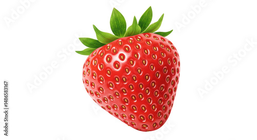 Isolated Fresh Red Strawberry with Green Leaves