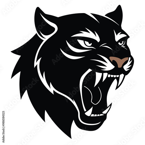 Tiger head vector. vector tiger head silhouette Aggressive tiger head silhouette in solid black and his color with its mouth open and sharp fangs visible
