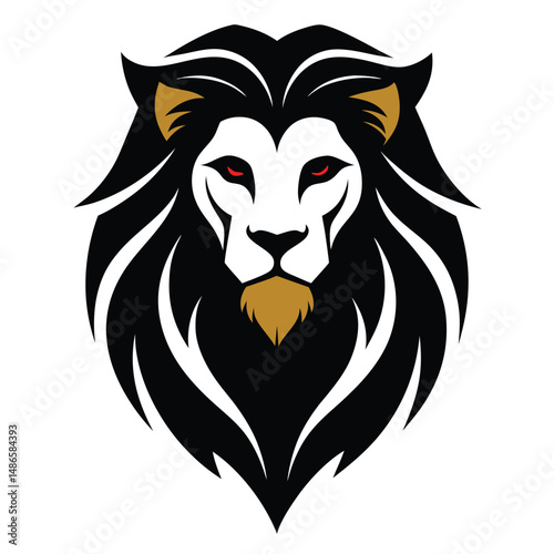 Lion head silhouette, vector lion head silhouette A majestic lion head silhouette in deep black color, with a flowing royal mane, intense eyes, and strong jawline, creating a symbol of power and pride