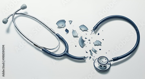 Broken Blue Stethoscope Isolated on White Screen Background Symbolizing Healthcare Failure Damage and Reform Needs Perfect for Decoration and Symbolize Medical Awareness