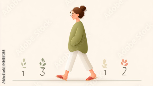 Young caucasian female walking in casual outfit with ranking symbols photo