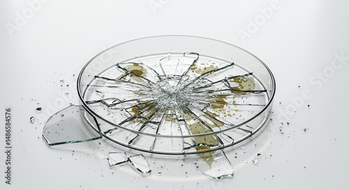 Broken Dialysis Machine Element Isolated on White Screen Background Reflecting Disruption of Lifesaving Support in Clear Glass Material with Shattered Pieces Depicting Fear of Dependency
