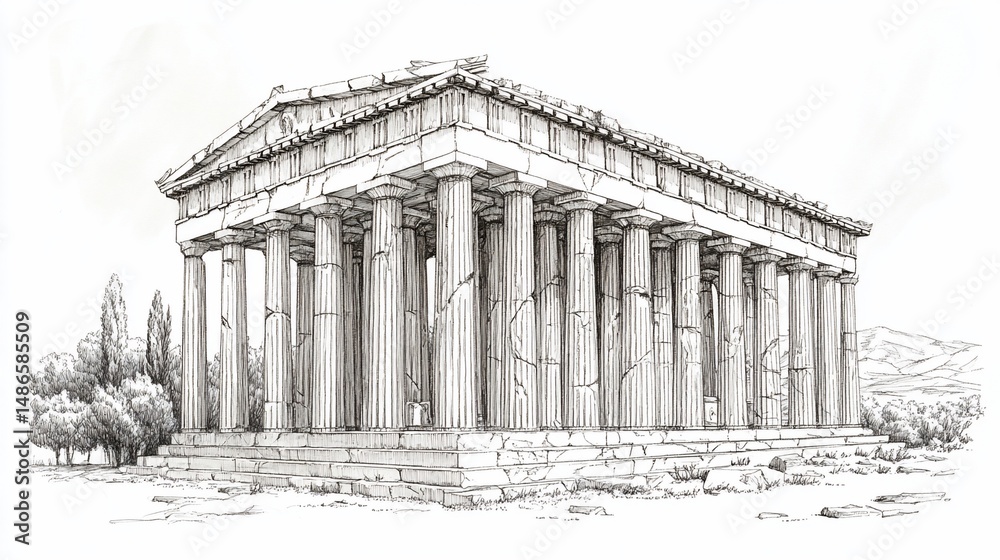Obraz premium Ancient Greek temple drawing
