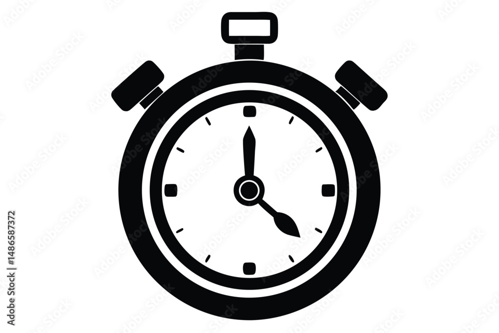 A precise black stopwatch ticks forward against a clean white background currently reading twelve minutes past four A precise black stopwatch ticks forward against a clean white background currently reading twelve minutes past four