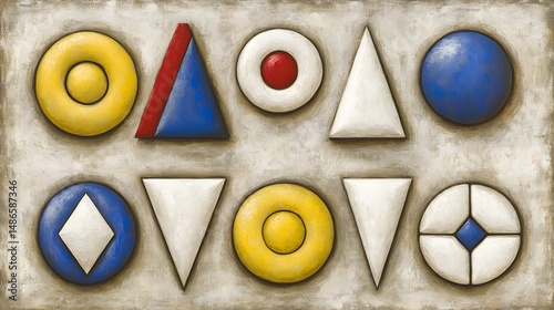 Abstract Geometric Shapes Art Painting Blue Yellow White