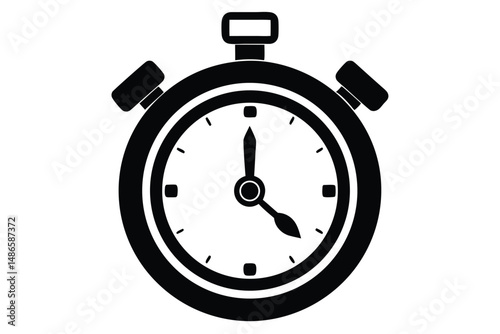 A precise black stopwatch ticks forward against a clean white background currently reading twelve minutes past four