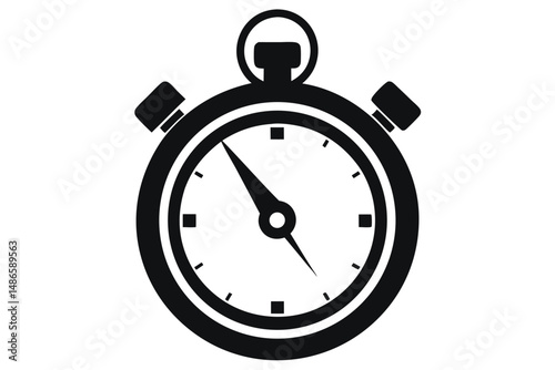 Classic black stopwatch measures time efficiently, symbolizing precision and immediacy with its sleek design
