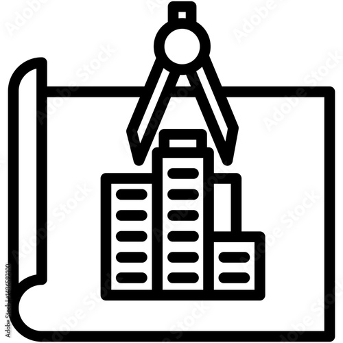 Blueprint mini illustration black outline icon, use for civil engineering, industry, construction, UI, UX kit, app and web development, digital or print.