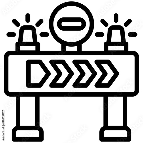 Barrier mini illustration black outline icon, use for civil engineering, industry, construction, UI, UX kit, app and web development, digital or print.