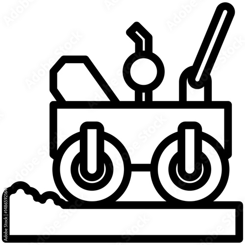 Compactor mini illustration black outline icon, use for civil engineering, industry, construction, UI, UX kit, app and web development, digital or print.