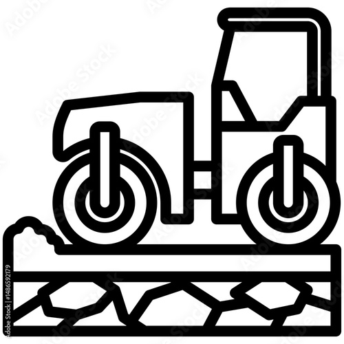 Compactor mini illustration black outline icon, use for civil engineering, industry, construction, UI, UX kit, app and web development, digital or print.
