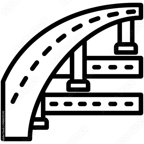 Elevated Road mini illustration black outline icon, use for civil engineering, industry, construction, UI, UX kit, app and web development, digital or print.