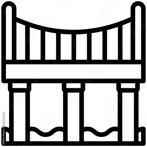 Girder Bridge mini illustration black outline icon, use for civil engineering, industry, construction, UI, UX kit, app and web development, digital or print.