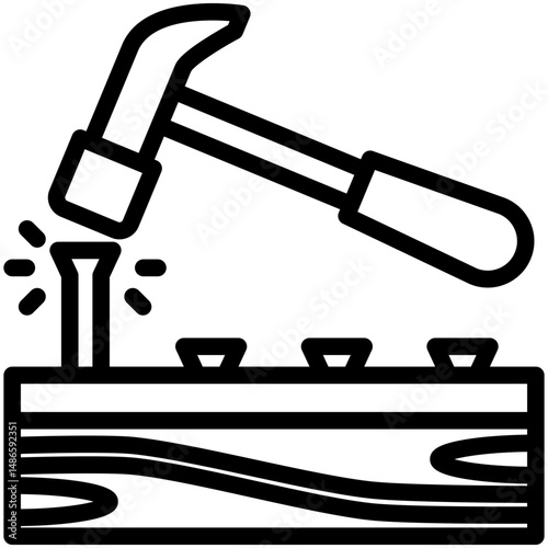 Hammer mini illustration black outline icon, use for civil engineering, industry, construction, UI, UX kit, app and web development, digital or print.