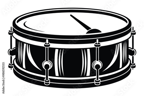 A striking monochrome snare drum stands ready for rhythm and musical expression