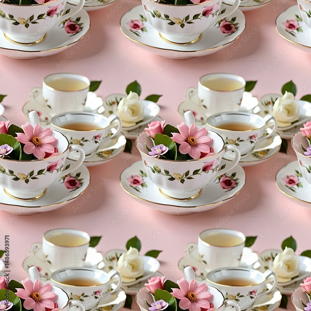 Fototapeta premium teacups and florals in romantic theme