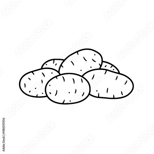 Pile of hand-drawn style potatoes in simple black and white. Vector illustration, food and gardening concept. Vegan and vegetarian ingredients. Agriculture and cooking concept 