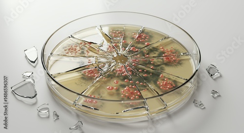 Obraz na płótnie Shattered Petri Dish with Broken Glass Isolated on White Screen Background Symbolizing Scientific Setbacks In Laboratory Environment For Science and Research Related Projects w salonie